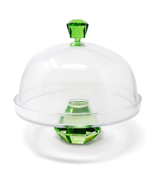 Glass Cake Dome With Colored Diamond Base And Knob, 13"D